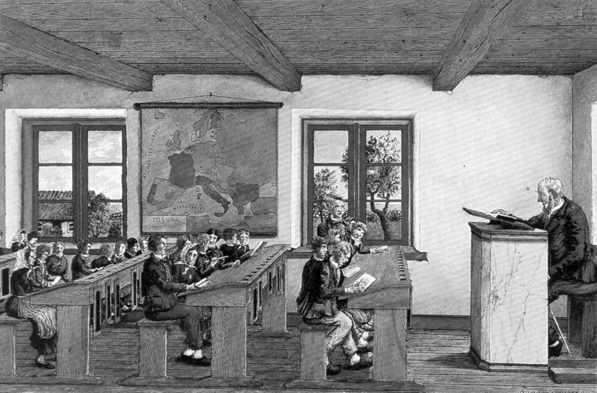 Interiør av Gårdlösa skola på  1860-tallet