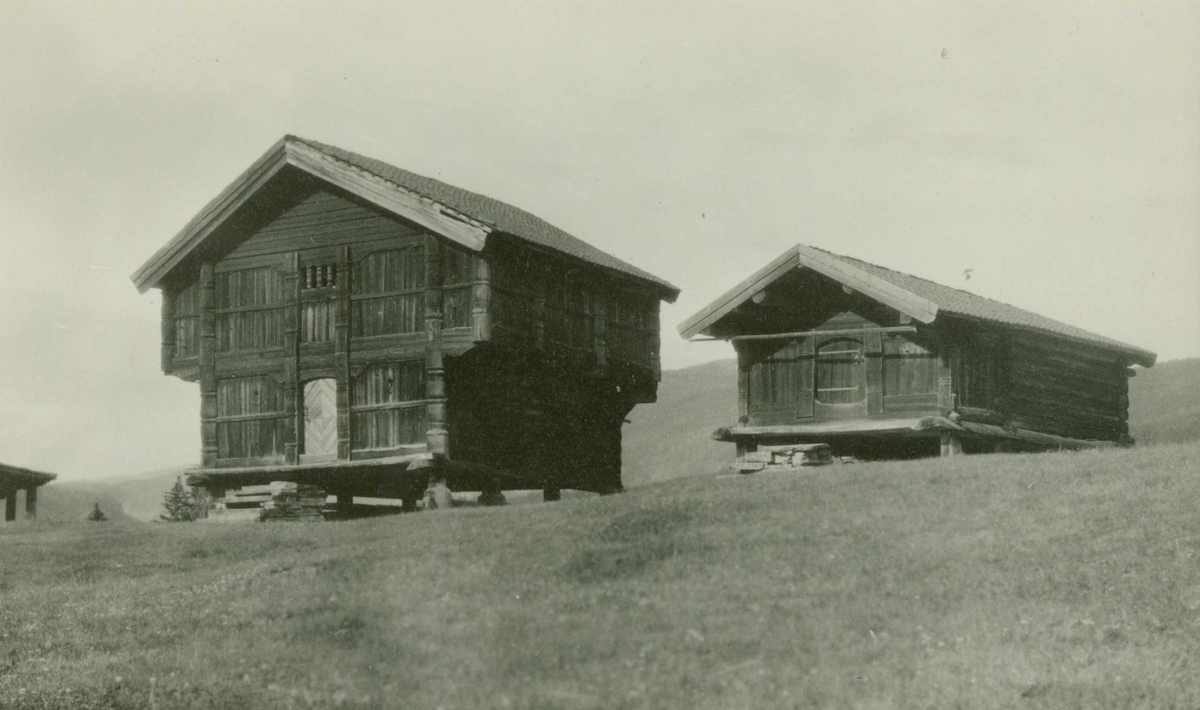 Loft og bur, Haugen, Rollag, Buskerud. Fotografert 1928.