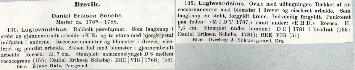 Luktevannshus, punsjeøse og miniportrett. Laget av gullsmed Daniel Eriksen Schebs.