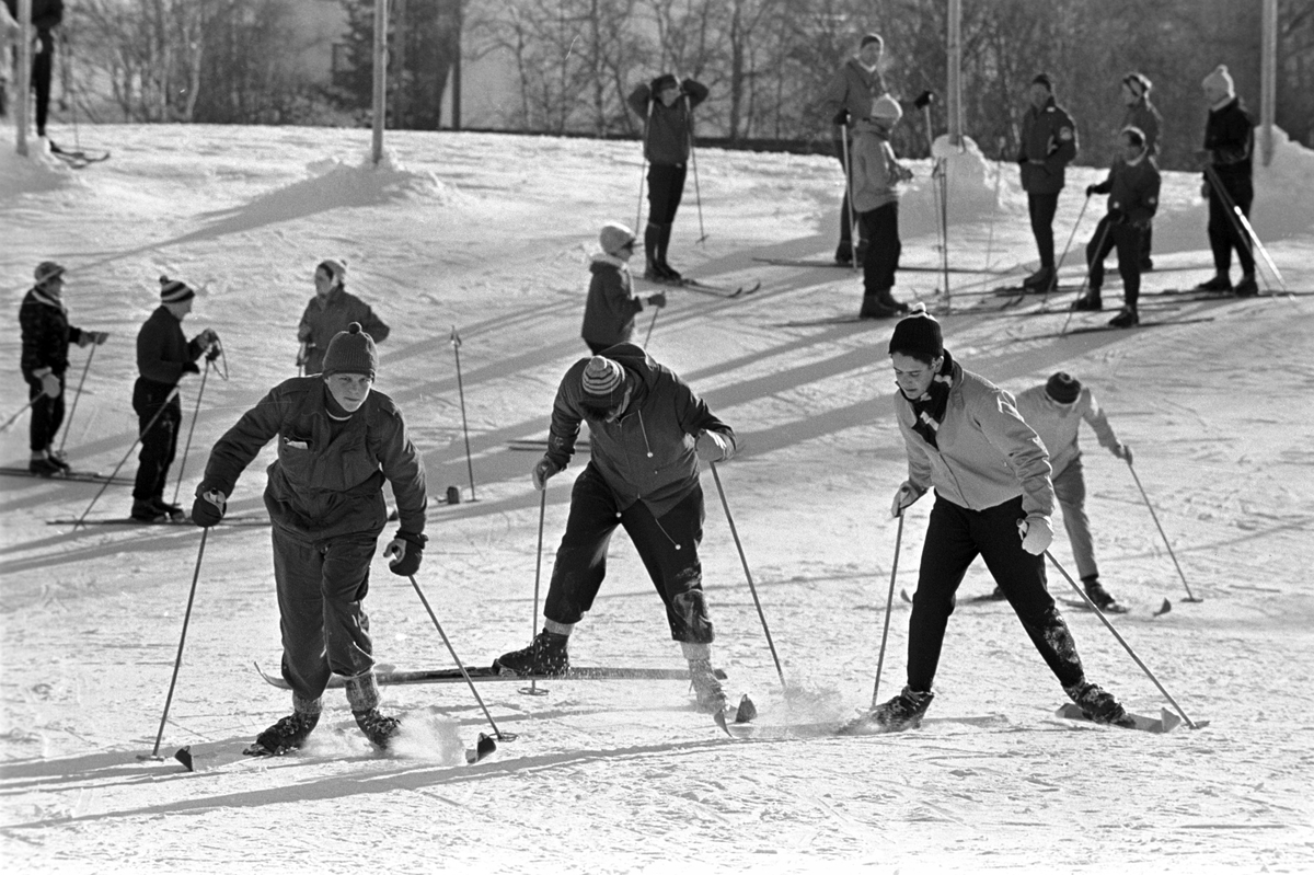 Serie. Vinteruke for turister på Geilo, med reinsdyrkjøring og skiinstruksjon. Fotografert februar 1965.