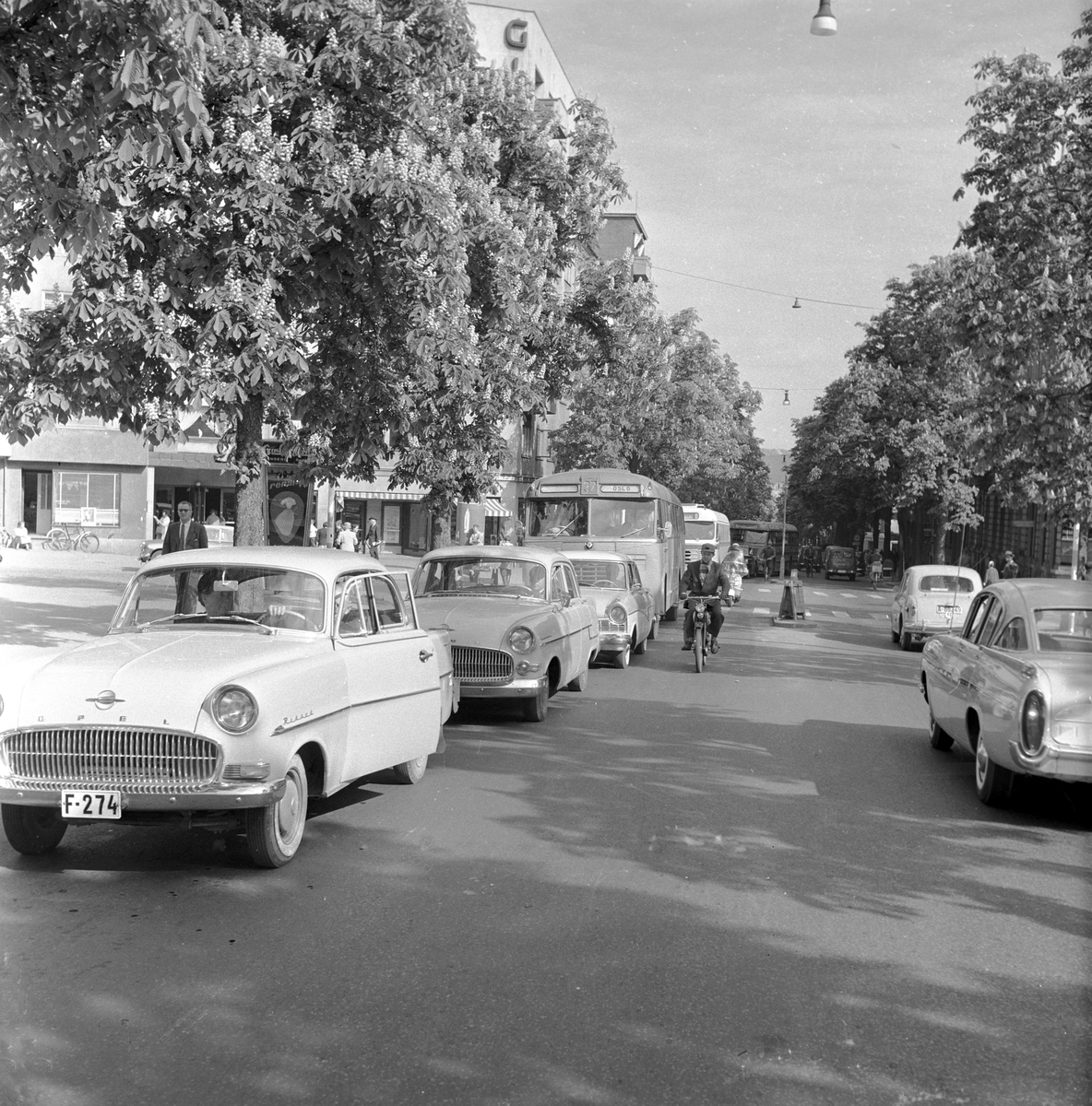 Serie. Biler og trafikkbilder i Oslogt, Bygdø, Galgeberg, Majorstuen, Carl Bernes pl. Fotografert 1959.