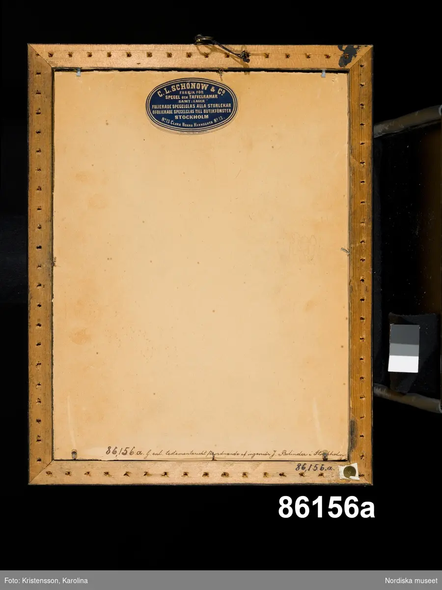 Huvudliggaren:
"2 porträtt (gravyrer) af C. v. Linné d. ä. a) Gravyr af  C. Bervic efter målning af Roslin. b) Gravyr efter målning af Kraft. 'Alla dessa saker (86,129-86,151) voro af Ingeniör Bolinder inköpta på auktion efter Kaptenskan Duse, som hade dem efter sin far.' Anteckning efter skriftlig, gåvan åtföljande förteckning. Sara Stina Duse, f. v. Linné g. m. kaptenen vid Nerkes och Vermlands regemente Hans Henrik Duse. G. enl. testamentariskt förordnande af ingeniör J. Bolinder, Stockholm 14/4 1899."Tillverkaruppgift enligt katalogkort.
/Annika Tyrfelt 2007-06-08