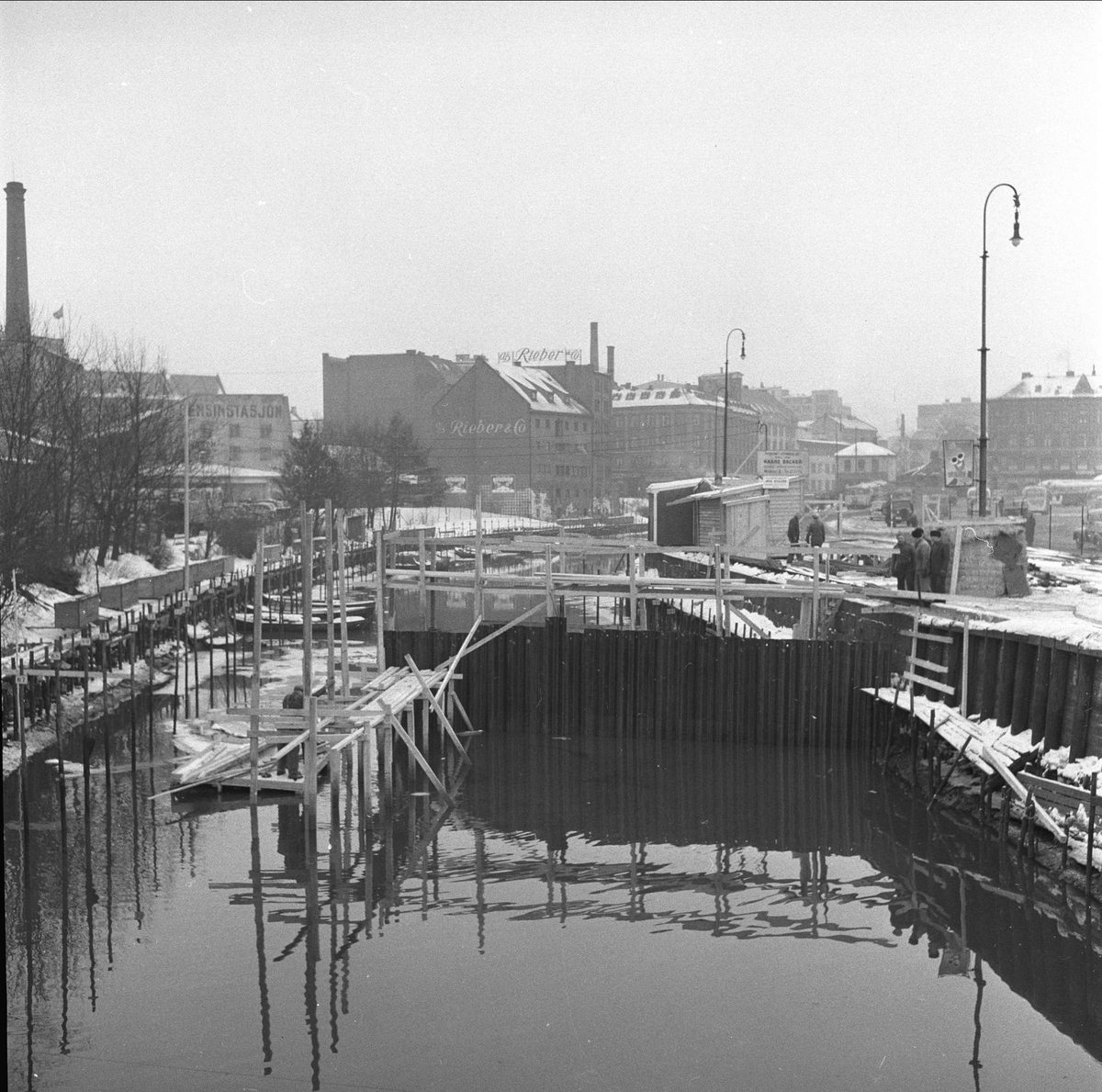 Schweigaards bru, Oslo, 23.02.1956. Anleggsarbeid.