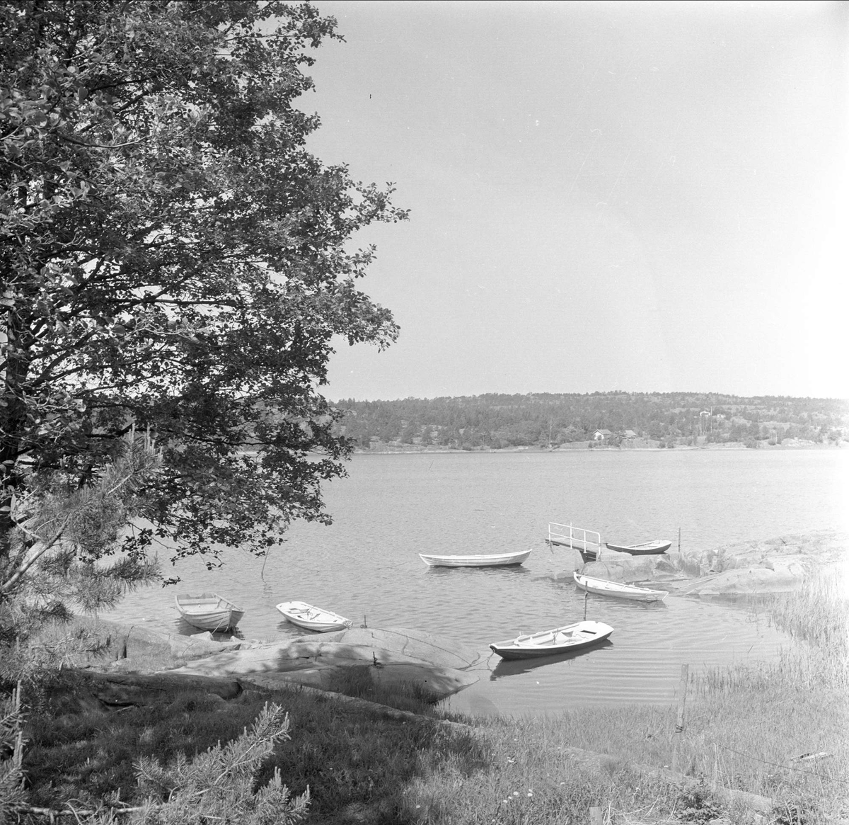 Son, Vestby, Akershus, 04.06.1960. Småbåter på fjorden.