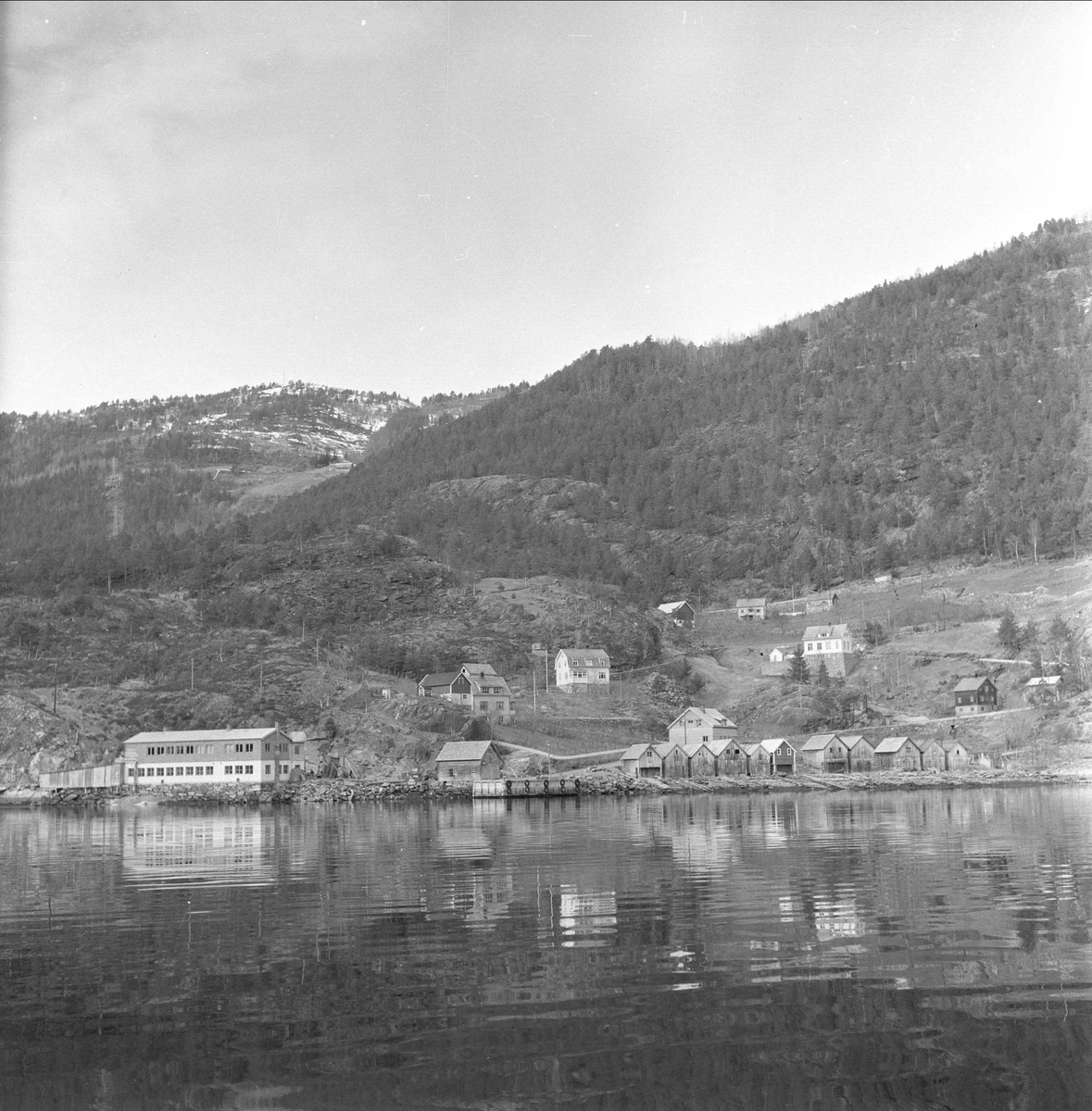 Fjørå langs Tafjordet, Norddal, Møre og Romsdal. Landskap med bebyggelse.