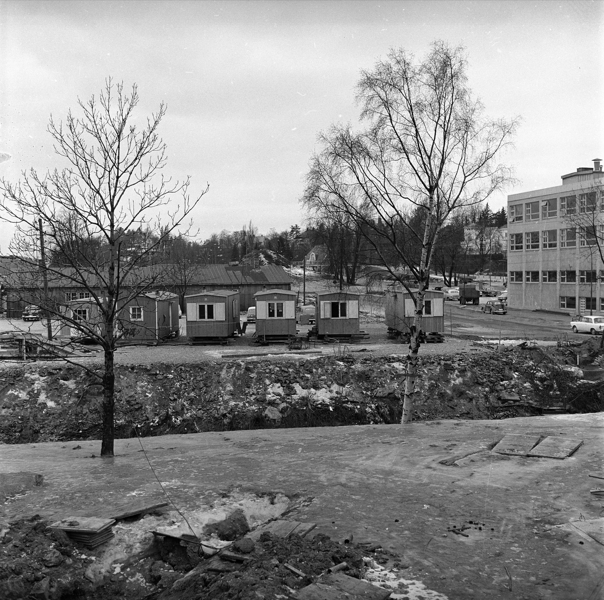 Sjølyst, Oslo, 02.03.1962. Norges Varemesse. Bygning og anleggsbrakker.