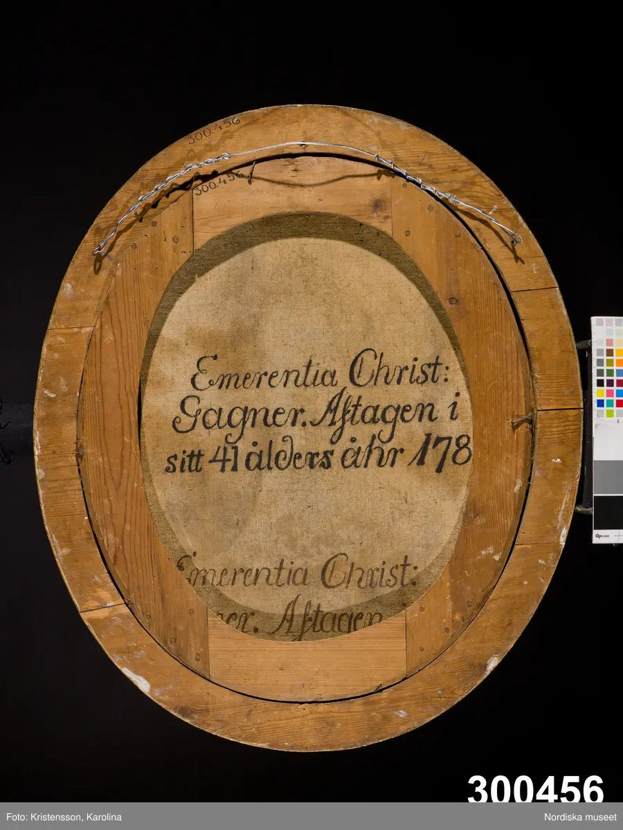 Porträtt, midjebild, av Emerentia Christ: Gagner. Porträtterad vid 41-års ålder 1787.

Människa, kvinna