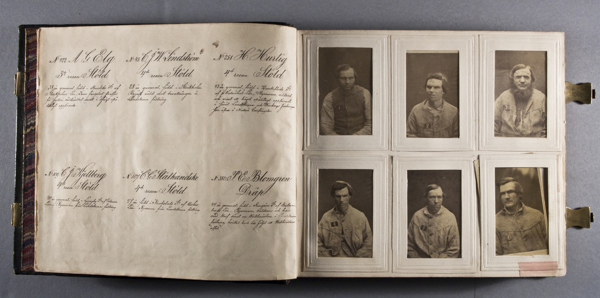 "Photografiskt Album för år 1861 öfver fångar förvarade å Warbergs fästning".  Samt i samma album : "Photografiskt Album för år 1861 öfver fångar förvarade å Landskrona fästning".