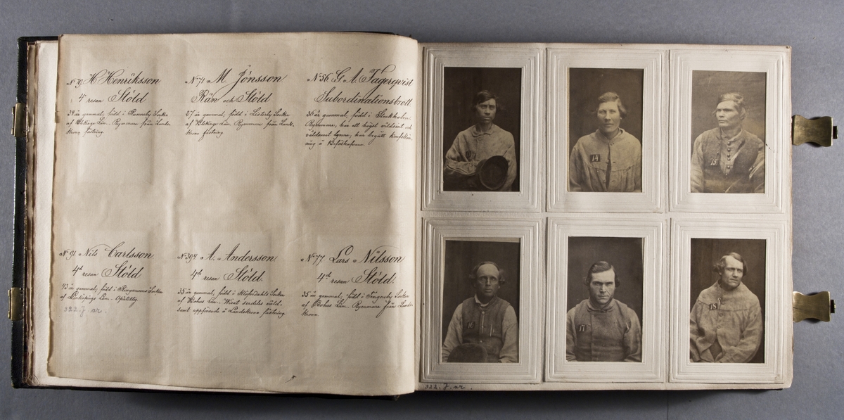 "Photografiskt Album för år 1861 öfver fångar förvarade å Warbergs fästning".  Samt i samma album : "Photografiskt Album för år 1861 öfver fångar förvarade å Landskrona fästning".