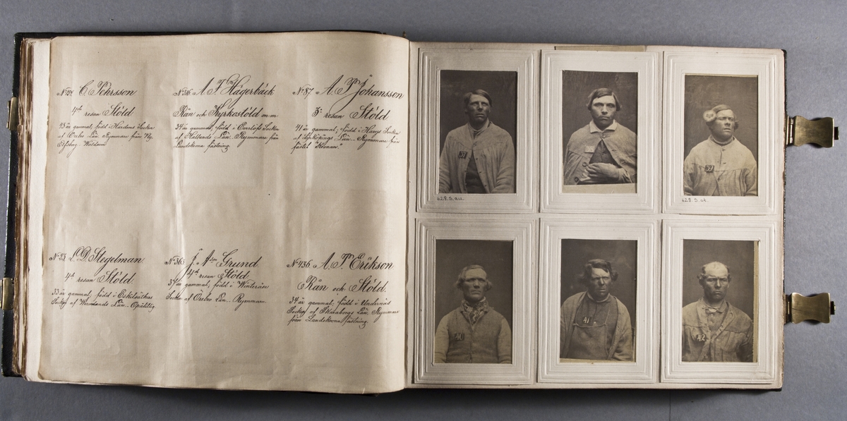 "Photografiskt Album för år 1861 öfver fångar förvarade å Warbergs fästning".  Samt i samma album : "Photografiskt Album för år 1861 öfver fångar förvarade å Landskrona fästning".