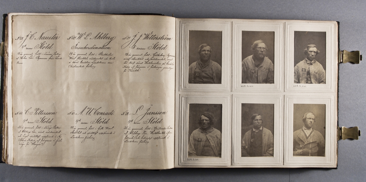 "Photografiskt Album för år 1861 öfver fångar förvarade å Warbergs fästning".  Samt i samma album : "Photografiskt Album för år 1861 öfver fångar förvarade å Landskrona fästning".