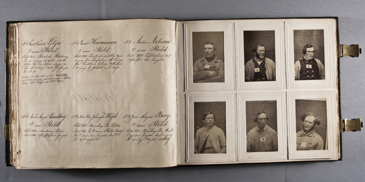 "Photografiskt Album för år 1861 öfver fångar förvarade å Warbergs fästning".  Samt i samma album : "Photografiskt Album för år 1861 öfver fångar förvarade å Landskrona fästning".