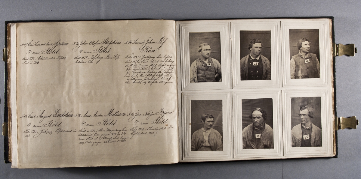 "Photografiskt Album för år 1861 öfver fångar förvarade å Warbergs fästning".  Samt i samma album : "Photografiskt Album för år 1861 öfver fångar förvarade å Landskrona fästning".