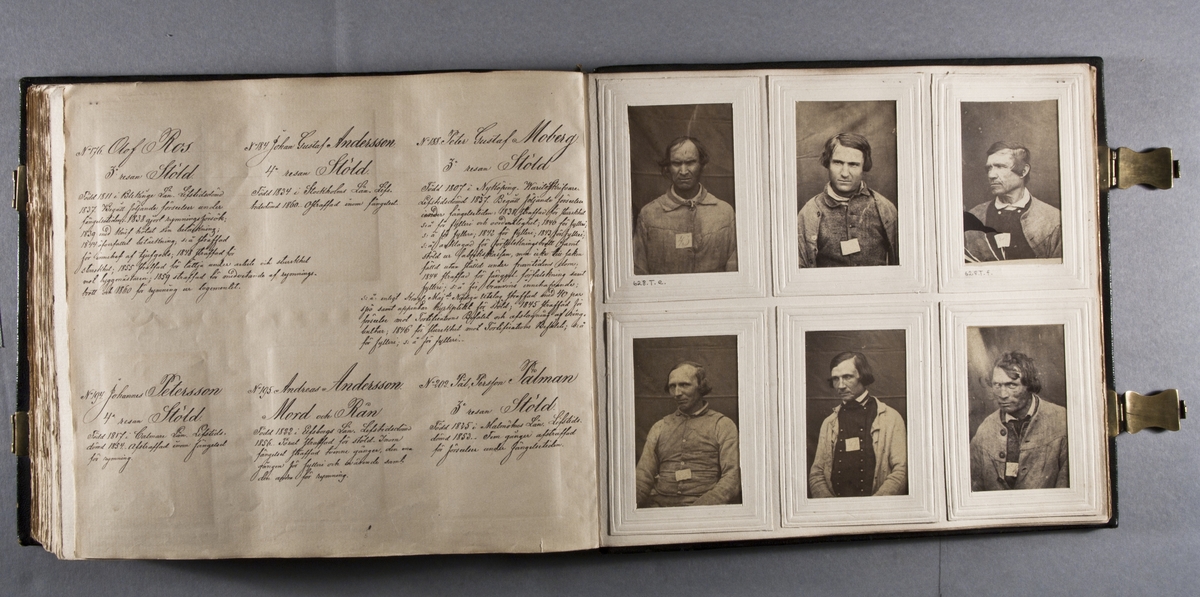 "Photografiskt Album för år 1861 öfver fångar förvarade å Warbergs fästning".  Samt i samma album : "Photografiskt Album för år 1861 öfver fångar förvarade å Landskrona fästning".