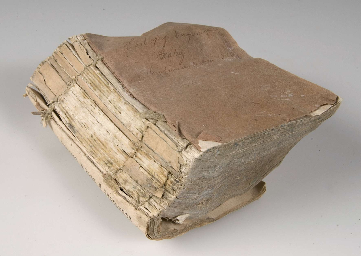 Psalmbok, "Swenska Psalm-Boken af Konungen gillad och stadfästad år 1819", tryckt i Stockholm år 1873. Handskriven text på försättsbladet: "Carl Aug, Engvall, Kaby, Simtuna socken 1880".

