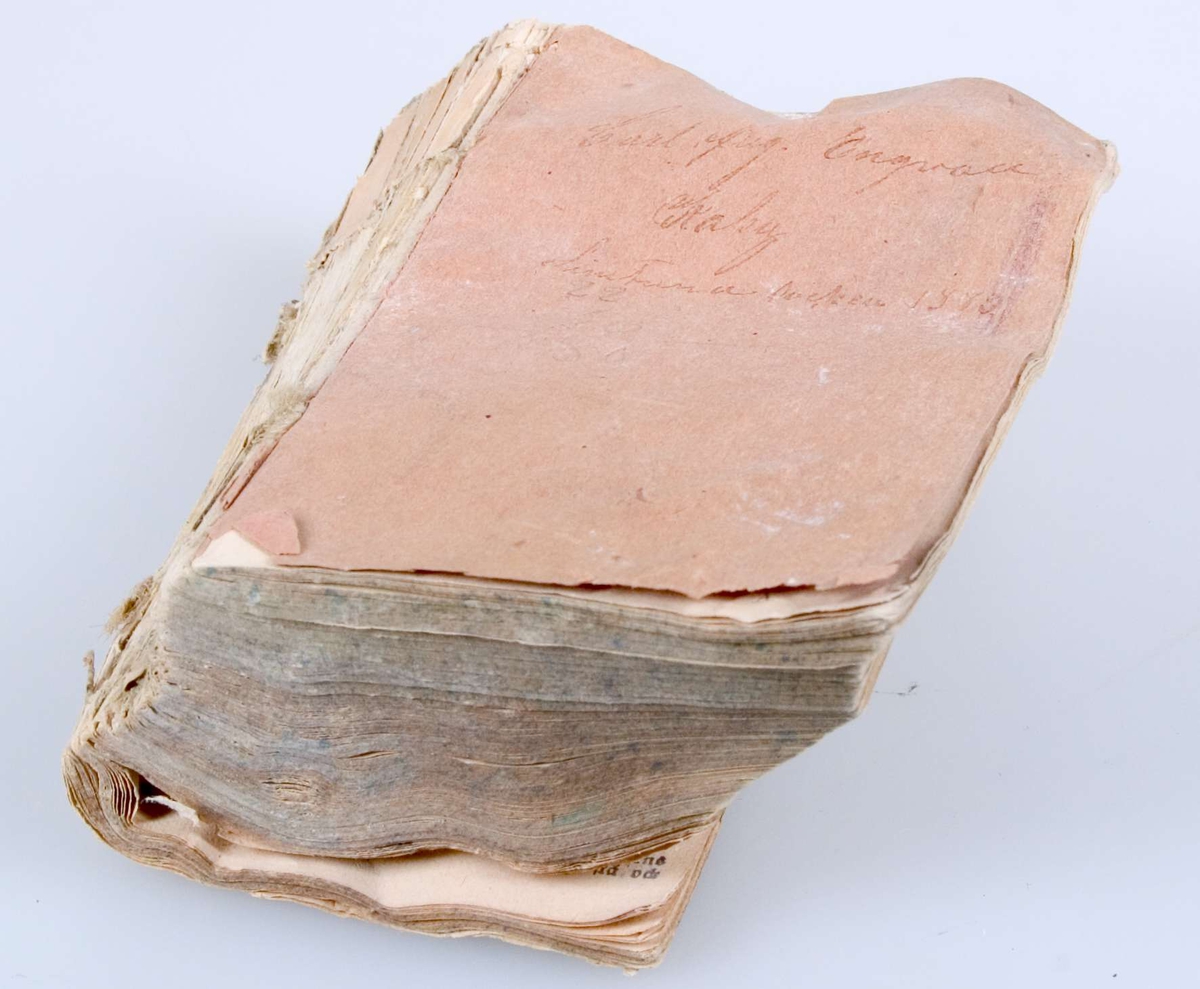 Psalmbok, "Swenska Psalm-Boken af Konungen gillad och stadfästad år 1819", tryckt i Stockholm år 1873. Handskriven text på försättsbladet: "Carl Aug, Engvall, Kaby, Simtuna socken 1880".

