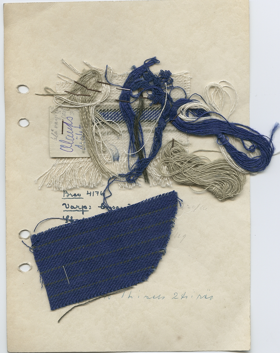 Arbetsritningar, skisser, vävprov med mera. På en del av dessa finns påskrift som anger att de är till Olandsdräkten eller till Häverödräkten.