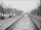 Fyrisån med Dombron och torghandel på Fyristorg, Uppsala 1901 - 1902