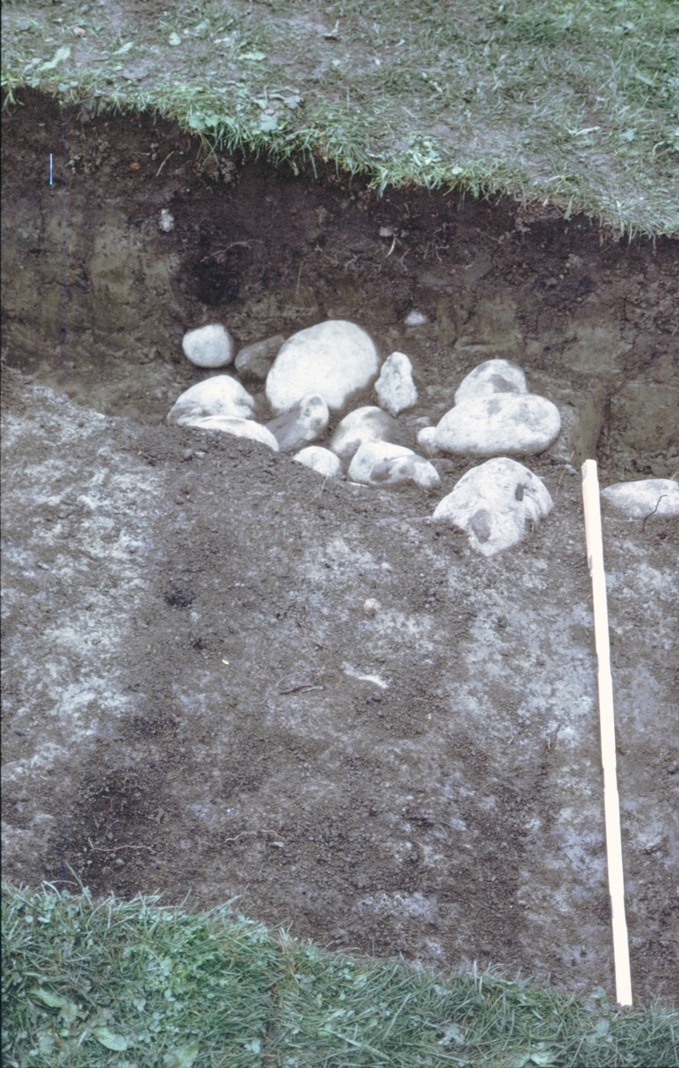 Kungsgårdsplatån, stenpackning schakt 1 - Arkeologi Gamla Uppsala 1988