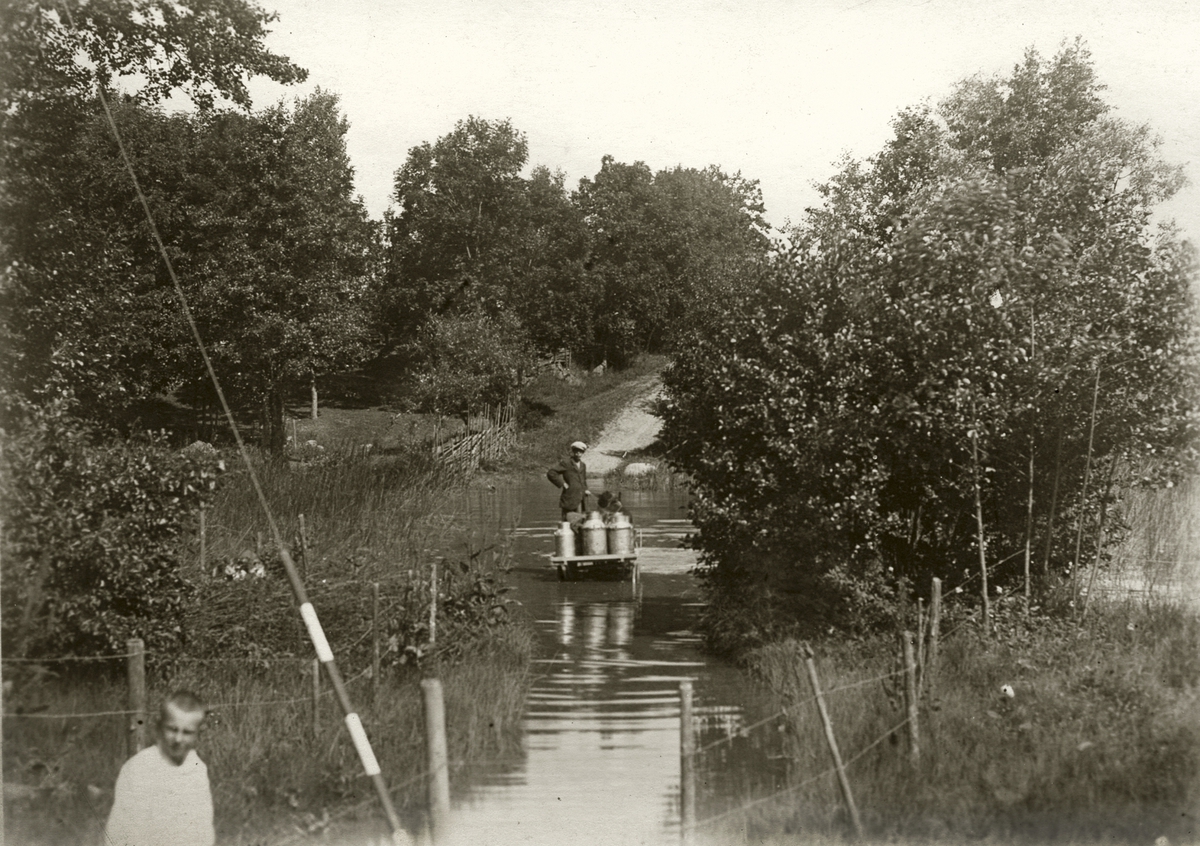 Brevkort - vadstället i Örsundaån vid Danskebo, Härnevi socken, Uppland 1925