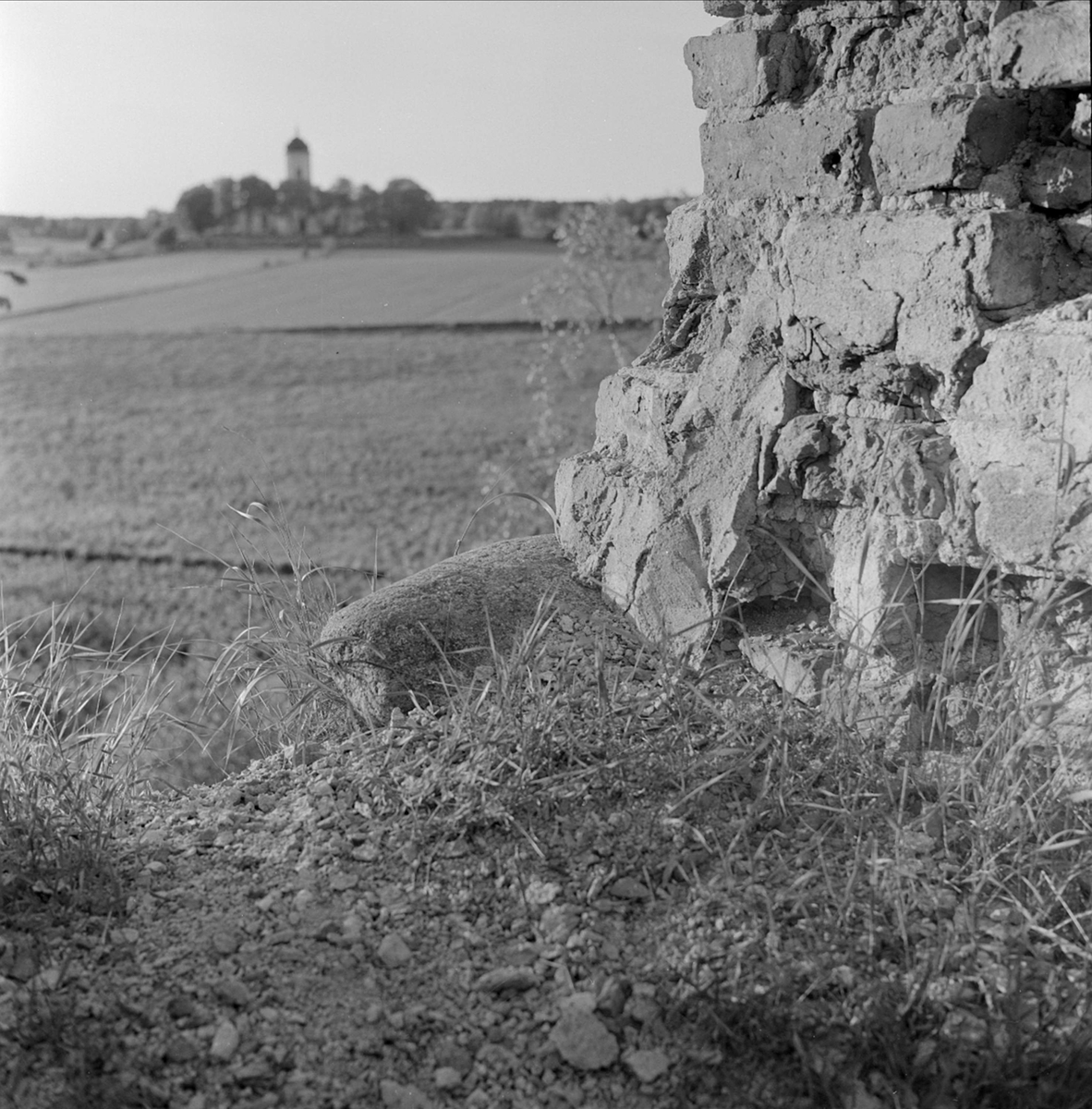 Mörby slottsruiner i Mörby, Fasterna socken, Uppland 1960