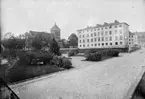 Reprofotografi - Folkskoleseminariet och Helga Trefaldighetskyrkan i bakgrunden, kvarteret Oden, Uppsala före 1914