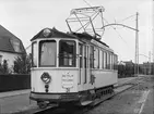 Spårvagn från Upsala Spårvägs AB vid ändhållplatsen på Norrlandsgatan, Uppsala 1935