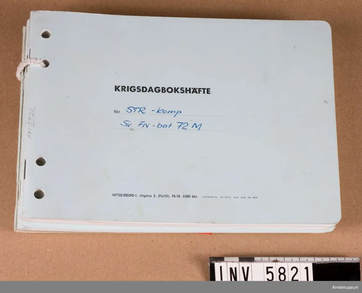 Dagbok, FN-bat. 70/72 M, Mellersta Östern.Fyra krigsdagbokshäften från Sv FN bat 70 och 72 M 1979. Från stridskompaniet i Mellersta Östern.
