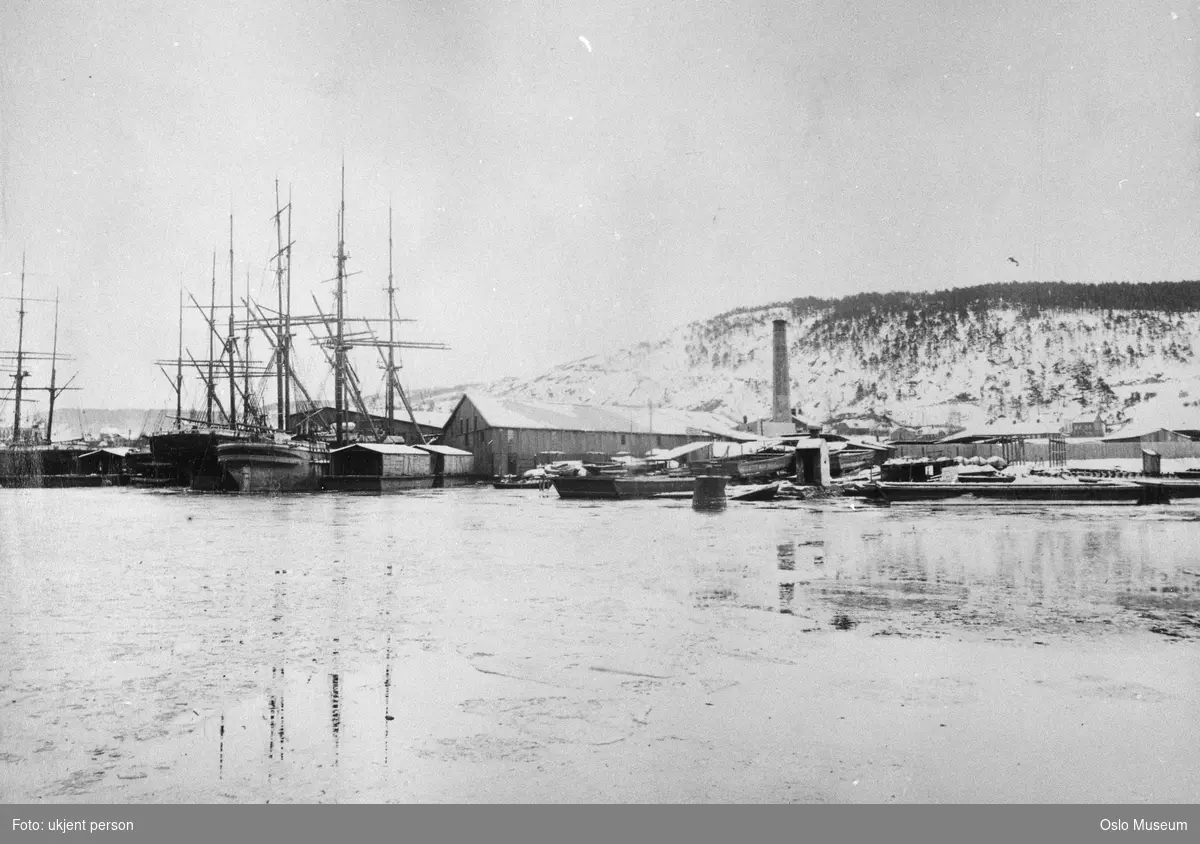 Sanne og Soli Brug, sagbruk, fjord, seilskip