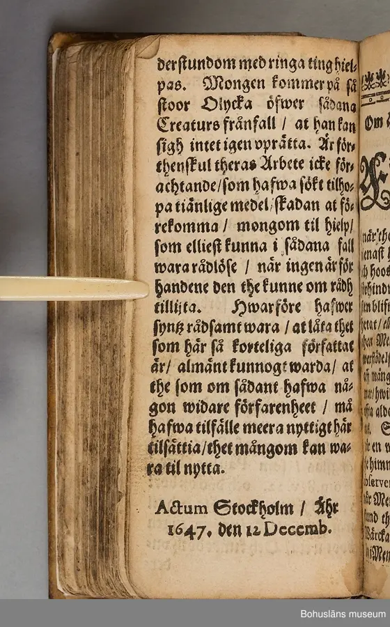 Originalupplaga tryckt i Stockholm 1647 hos Heinrich Keyser.
12:o., duodecimoformat,  (8), 258, (8) sidor. Nött helskinnsband. Oläslig namnteckning på pärmsidans insida tillsammans med täta anteckningar och årtalen 1659. Inlagan hårt skuren. Originalupplagans utvikbara plascher saknas.

Sammanbunden med Mårten Behms ( även Martin Böhme) (1559-1636) bok "Een ny och ganska nyttigh Läkiarebook om Häste Läkedomar" som är den andra på svenska tryckta boken om hästvård- och skötsel, utgiven 1648 i Stockholm hos samma tryckare. Behms bok ligger först i inbindningen.