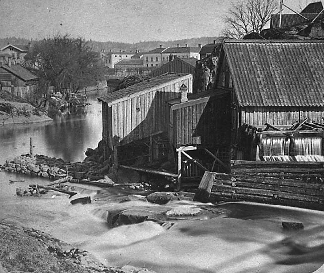 Enligt text på fotot: "Vattenfallet och kvarnen vid Strömberget 1865 från sydost".