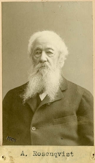Text på kortets baksida: "A. Rundqvist vid sin nitti års dag 1905, f. 1815 d. 1907. Häradshövding".