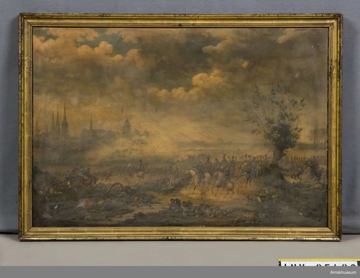 Grupp M I.
Färglagd litografi av A.C. Wetterling föreställande "Stormningen av Leipzig 1813".