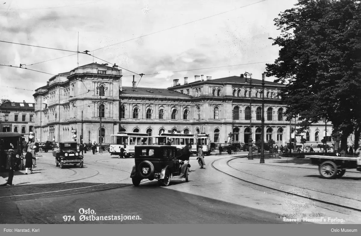 Østbanestasjonen, gateliv, biler, trikk, mennesker