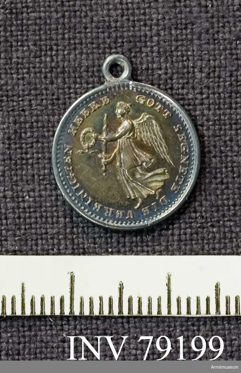 Grupp: M.

Medalj Karl XIV Johan, såsom kronprins, Striden vid Roslau 1813 Befälhavare: fältmarskalken J.A. Sandels

Åtsidan: GOTT SEGNETE DIE VEREINGTEN HEERE. Segergudinnan flygande med ett flammande svärd i högra och en lagerkrans i venstra handen.
 
Frånsidan: BEI ROSLAU DURCH SANDELS D. SEPT 1813 i 6 rader. Kring båda kanterna en pärlrand. Medaljen överst försedd med en ögla.

I Hildebrands minespenningar över enskilda personer uppgives medaljen vara av 2:a storleken. 
Medaljen slagen av C. Loos.