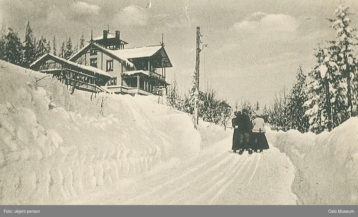 vei, snø, mennesker, Wilhelmshøi, skog