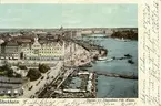 Notering på kortet: Stockholm. Slussen och Skeppsbron från Hissen.