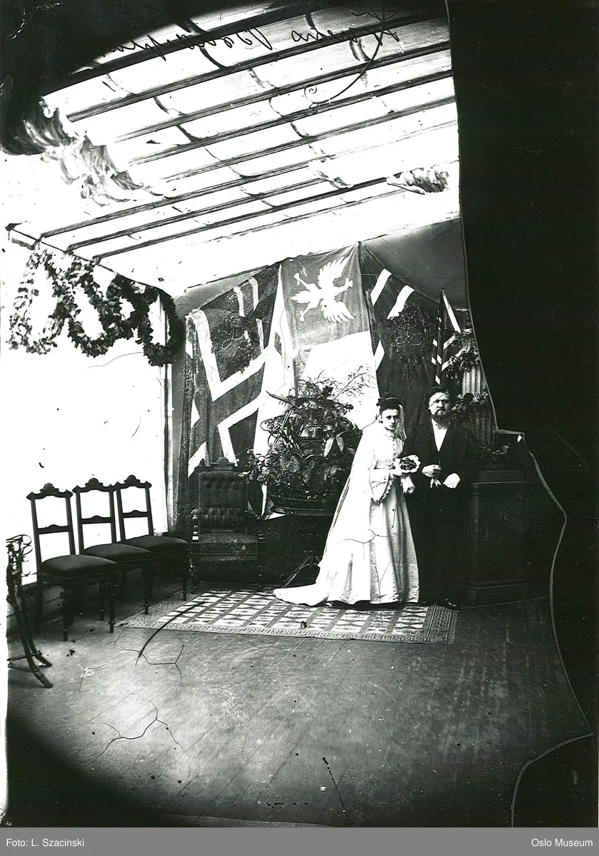 fotoatelier, interiør, brudepar, fotografer, flagg