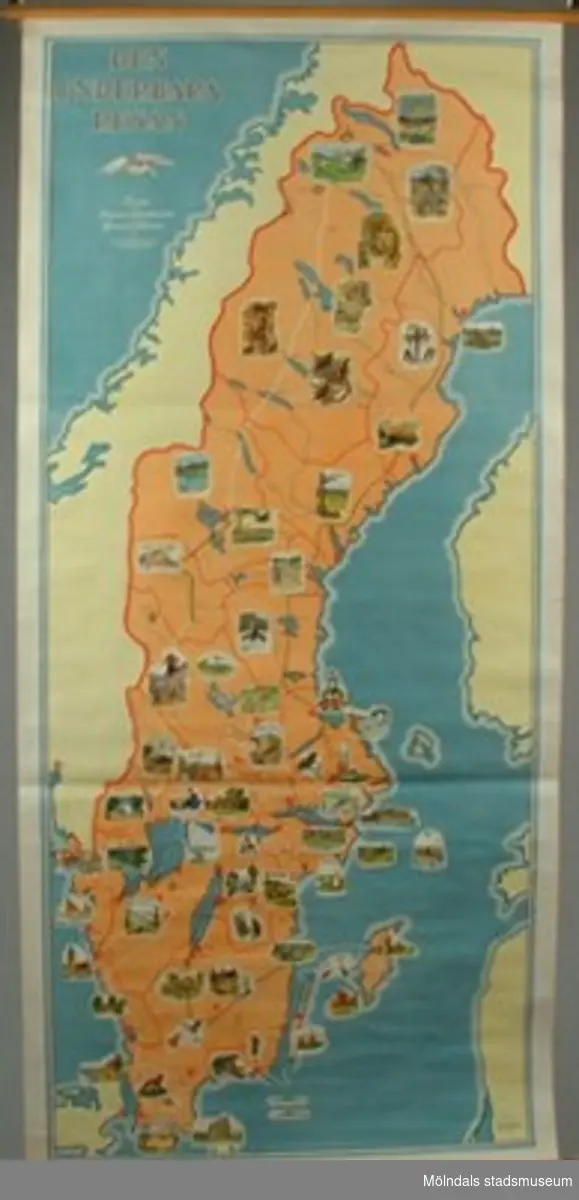 Geografisk karta över Nils Holgerssons resa i Sverige.