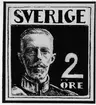 Frimärksförlaga till frimärket Gustav V - en face (rakt framifrån), utgivet 1920.
Valör 2 öre.