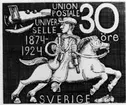 Frimärksförlaga till frimärket Världspostföreningens 50-årsjubileum, utgivet 1924. Valör 30 öre.