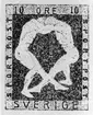 Tävlingsförslag till nya frimärken (svenska). Tävling arrangerad av Svenska Dagbladet 1934. Motiv: Sport - brottare. 
Valör 10 öre.