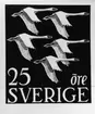 Ej realiserade förslag till frimärken Norden I, Nordens Dag, utgivna 30/10 1956 i de fem nordiska länderna som ett bevis på nordisk samhörighet och nordiskt samarbete. Konstnär: Signe Hammarsten-Jansson. 7. Förslag Sverige.
Valör 25 öre.