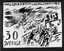 Skisser till frimärket Sjöräddningssällskapet 50 år, utgivet 1/6 1957. Svenska Sällskapet för Räddning af skeppsbrutna bildades den 1/6 1907. Konstnär: Torsten Billman. Skiss 