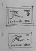 Skisser till frimärket VM i fotboll, utgivet 8/5 1958, av konstnär Tom Hultgren. 1958 års VM i fotboll slutspelades 8 - 29/6 i 12 svenska städer.(I Postmusei samlingar). Skiss alternativ d) till slutgiltig frimärksbild.