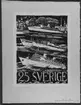 Ej realiserade förslag till frimärke Sjöpost (Sjö- och helikopterpost), utgivet 10/2 1958. Till erinran om de flerhundraåriga sjöpostförbindelserna över Nordatlanten samt helikopterposten i Stockholms skärgård. Konstnär: Harald Lindberg. Förslag signerat 