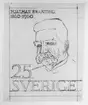 Frimärksförlaga till frimärket Hjalmar Branting, utgivet 23/11 1960. Hjalmar Branting (1860 - 1925), politiker, Nobels fredspris 1921. Konstnär: Harald Sallberg. Skiss, porträttstudie i blyerts på smörpapper, förlaga till det antagna förslaget.
Valör 25 öre.