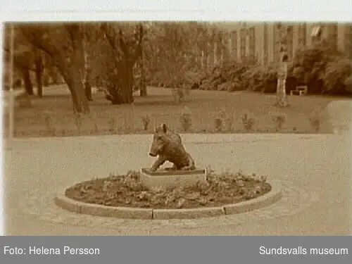 Skulptur "Sittande vildsvin" vid Bolagsbyrån.