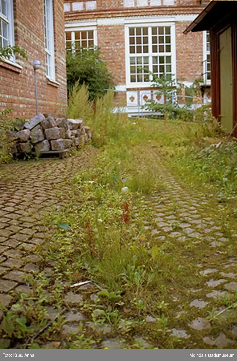 Kängurun 18 - Krokslätts fabriker "innergården" igenvuxen kullerstensgata.