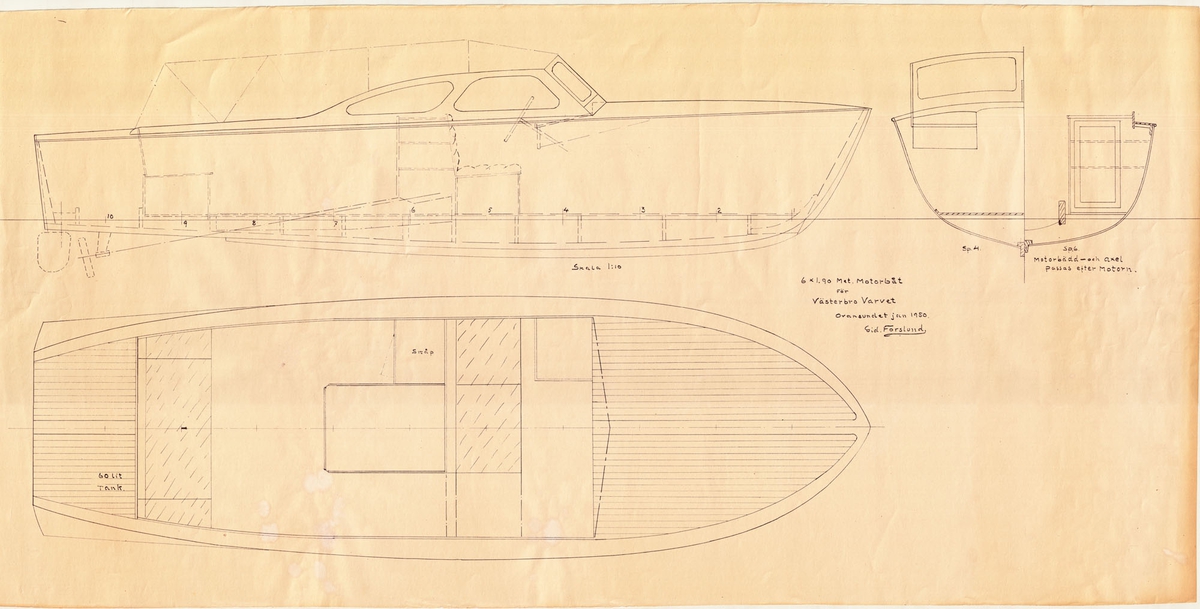 Inredningsritning i plan, profil och sektion, variant